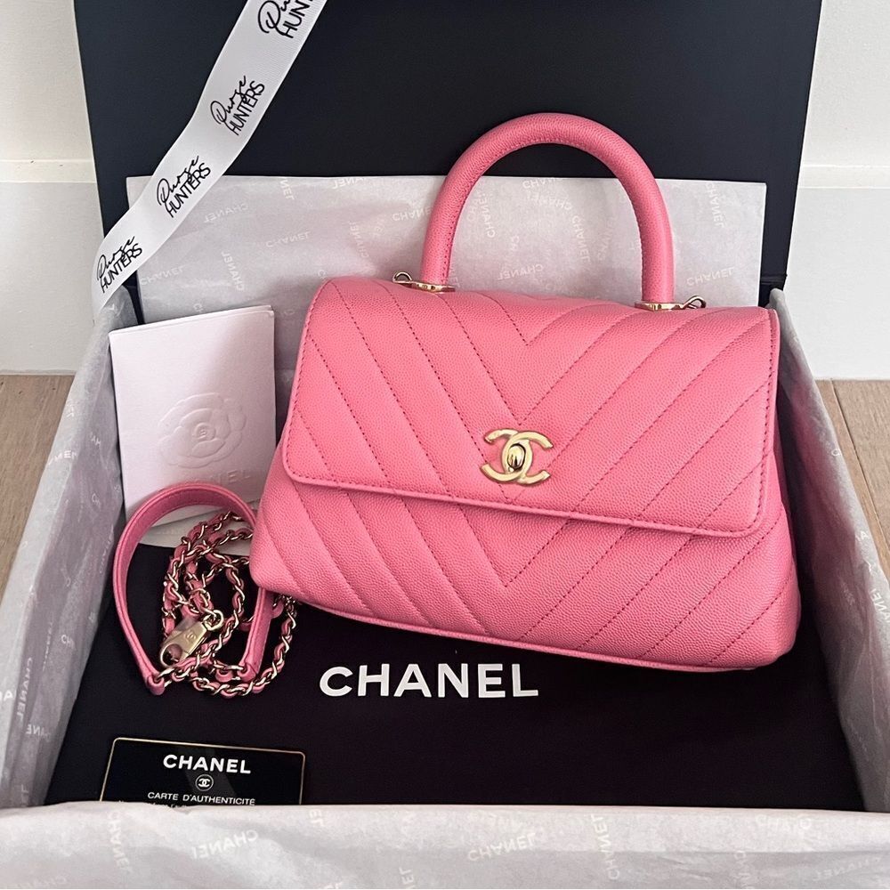 100% Authentic 20P CHANEL Coco Small Top Handle Caviar GHW Barbie Pink